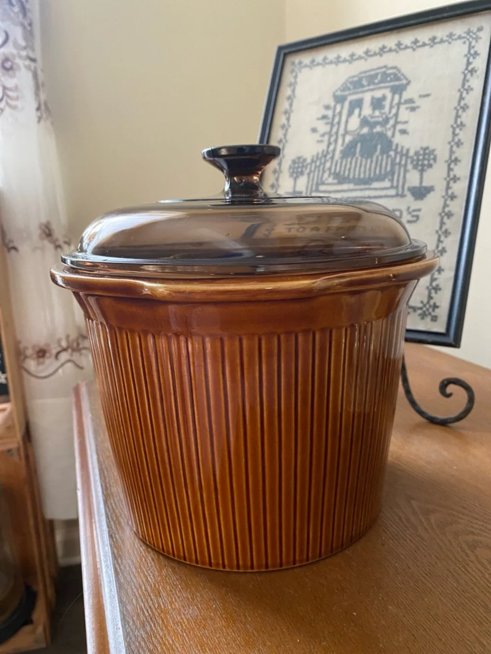 Vintage Rival 1970s Stoneware Slow Cooker Insert with Pyrex Glass Lid — OS